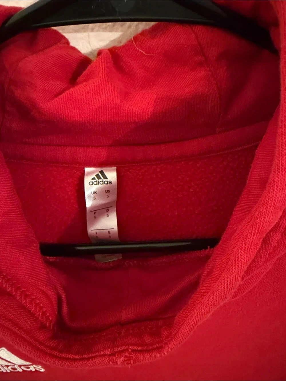 adidas Men’s Red Crewneck Hoodie with White Stripes